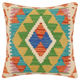 handmade Traditional Pillow Rust Blue Hand-Woven SQUARE 100% WOOL Hand woven turkish pillow2' x 2'