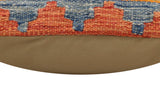 handmade Traditional Pillow Rust Blue Hand-Woven SQUARE 100% WOOL Hand woven turkish pillow2' x 2'