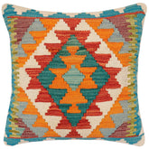 handmade Traditional Pillow Rust Blue Hand-Woven SQUARE 100% WOOL Hand woven turkish pillow2' x 2'