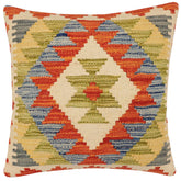 handmade Traditional Pillow Rust Blue Hand-Woven SQUARE 100% WOOL Hand woven turkish pillow2' x 2'