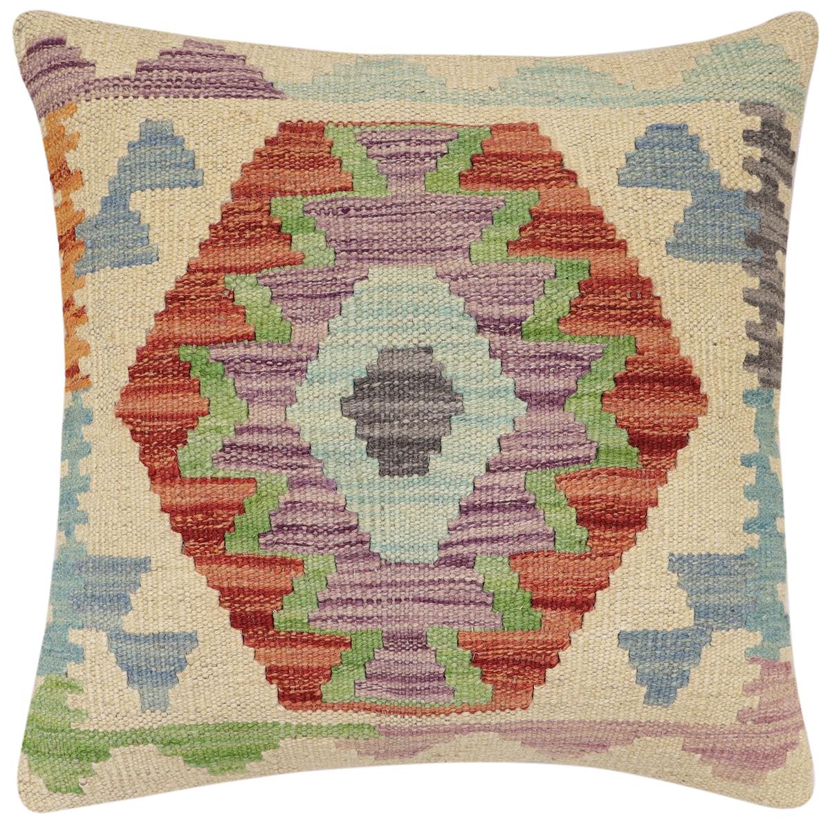 handmade Traditional Pillow Beige Rust Hand-Woven SQUARE 100% WOOL Hand woven turkish pillow2' x 2'