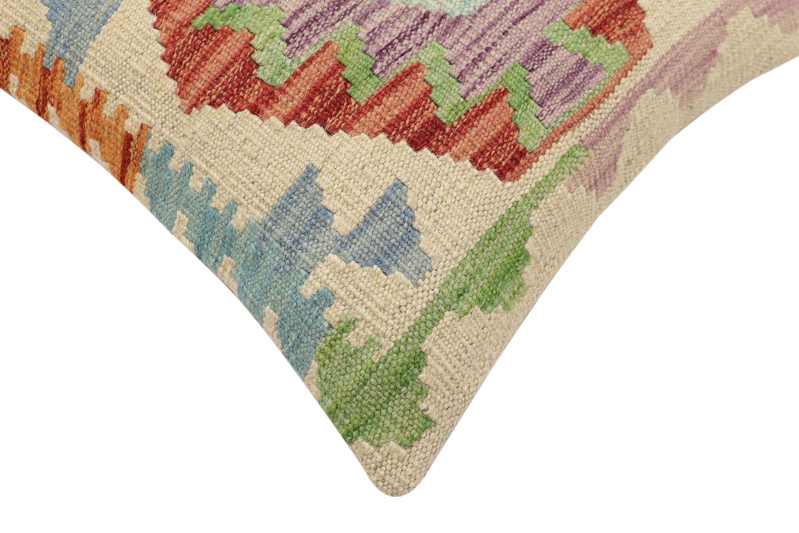 handmade Traditional Pillow Beige Rust Hand-Woven SQUARE 100% WOOL Hand woven turkish pillow2' x 2'