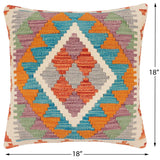handmade Traditional Pillow Rust Blue Hand-Woven SQUARE 100% WOOL Hand woven turkish pillow2' x 2'