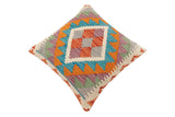 handmade Traditional Pillow Rust Blue Hand-Woven SQUARE 100% WOOL Hand woven turkish pillow2' x 2'