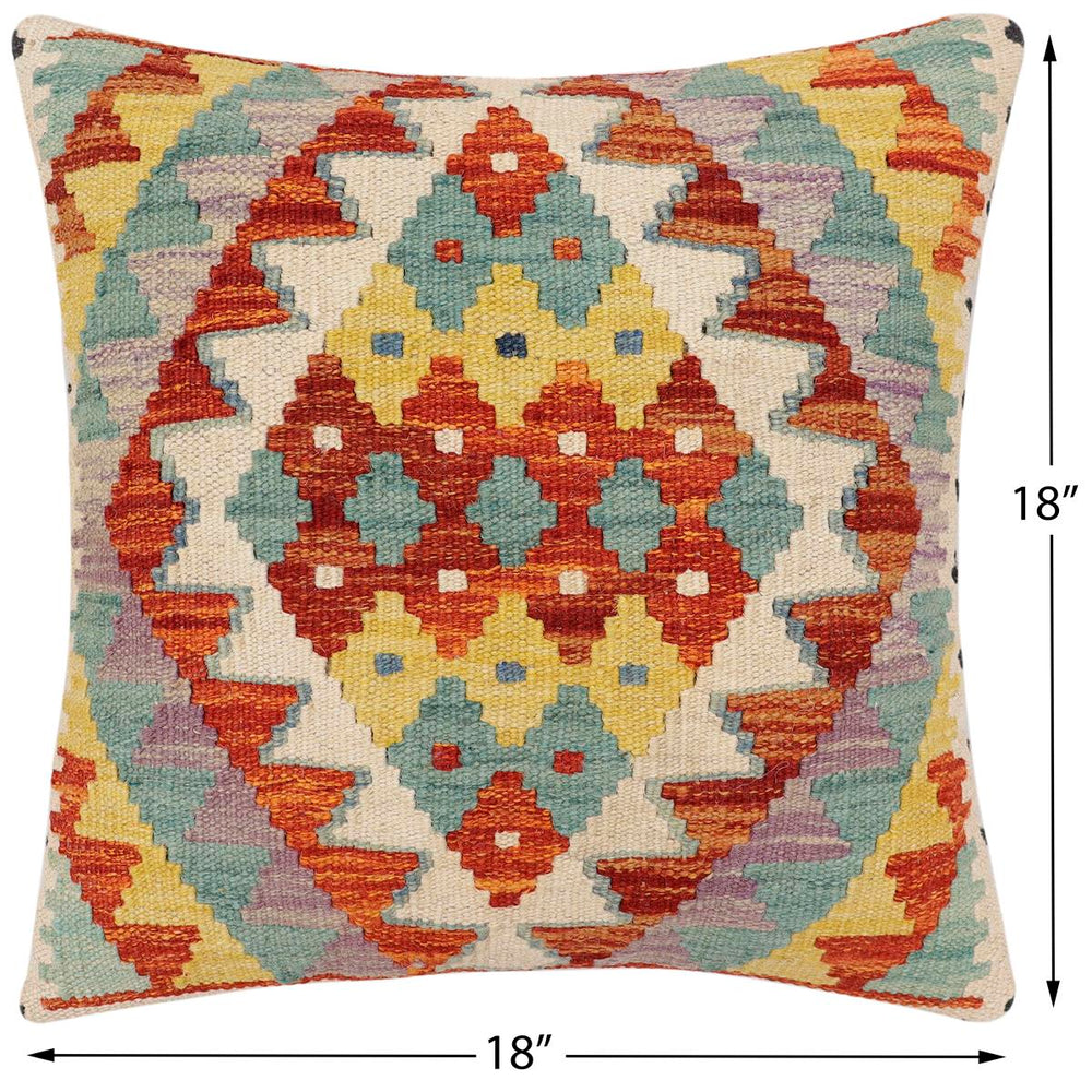 handmade Traditional Pillow Rust Blue Hand-Woven SQUARE 100% WOOL Hand woven turkish pillow2' x 2'