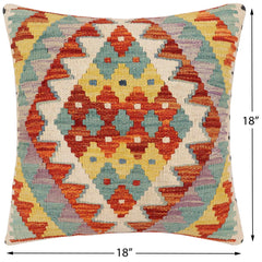 handmade Traditional Pillow Rust Blue Hand-Woven SQUARE 100% WOOL Hand woven turkish pillow2' x 2'