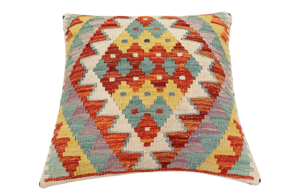 handmade Traditional Pillow Rust Blue Hand-Woven SQUARE 100% WOOL Hand woven turkish pillow2' x 2'