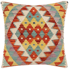 handmade Traditional Pillow Rust Blue Hand-Woven SQUARE 100% WOOL Hand woven turkish pillow2' x 2'