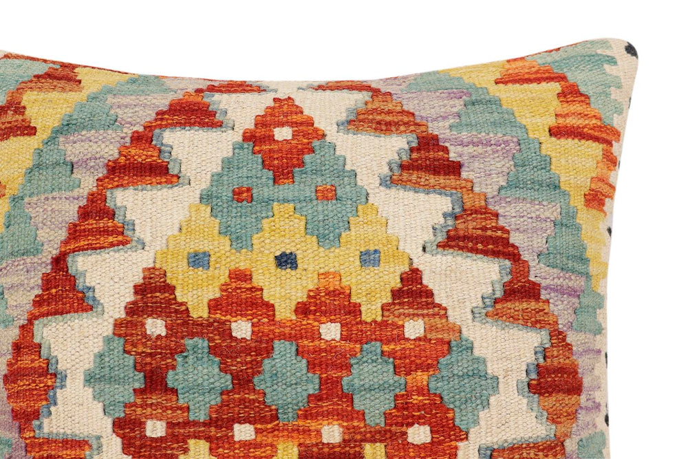 handmade Traditional Pillow Rust Blue Hand-Woven SQUARE 100% WOOL Hand woven turkish pillow2' x 2'