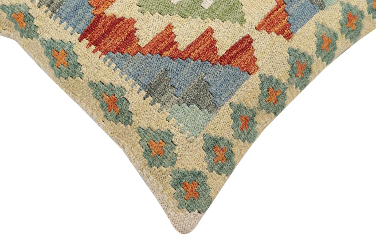 handmade Traditional Pillow Rust Blue Hand-Woven SQUARE 100% WOOL Hand woven turkish pillow2' x 2'