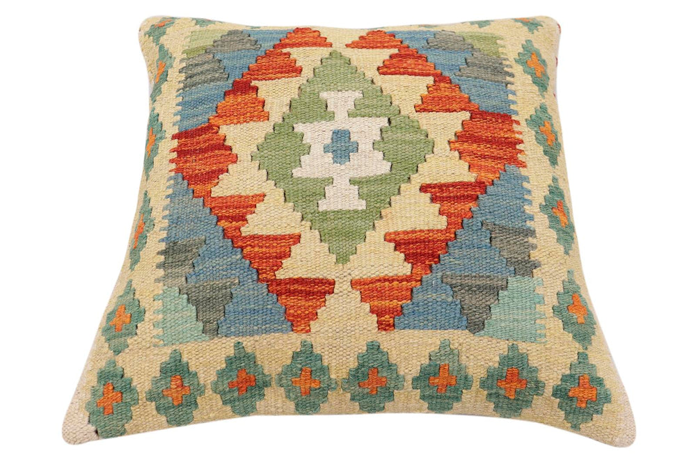 handmade Traditional Pillow Rust Blue Hand-Woven SQUARE 100% WOOL Hand woven turkish pillow2' x 2'