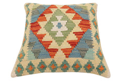 handmade Traditional Pillow Rust Blue Hand-Woven SQUARE 100% WOOL Hand woven turkish pillow2' x 2'