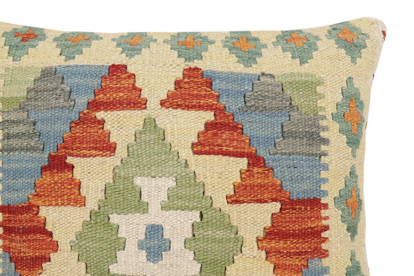 handmade Traditional Pillow Rust Blue Hand-Woven SQUARE 100% WOOL Hand woven turkish pillow2' x 2'