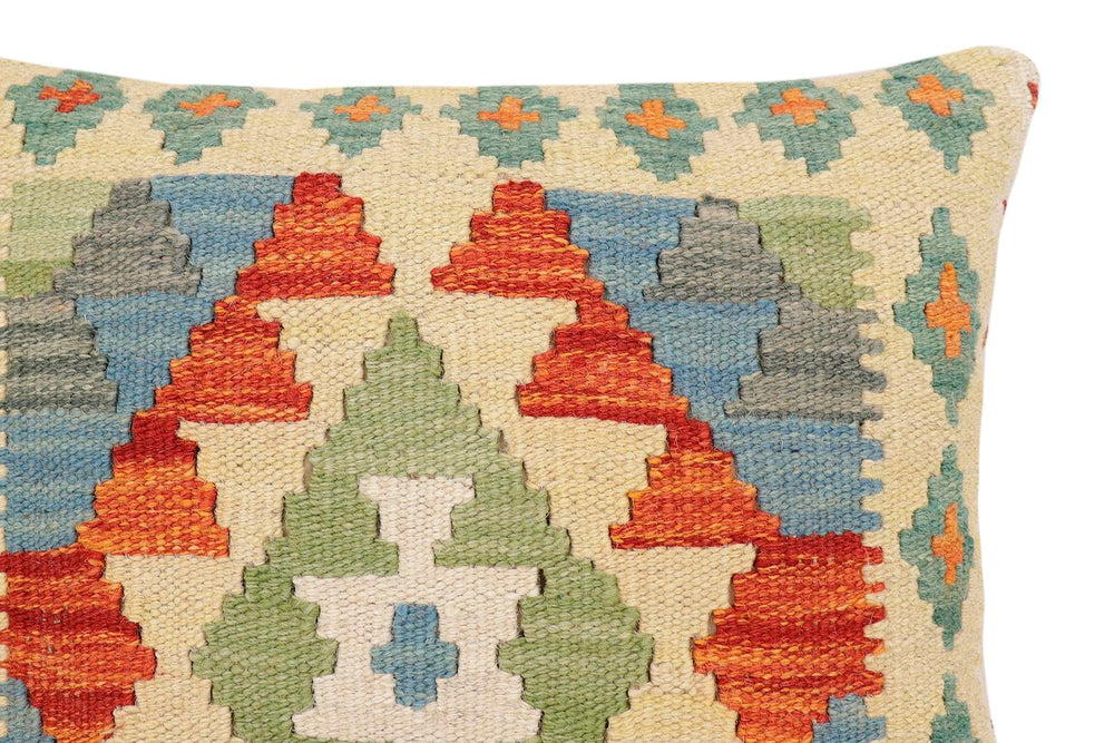 handmade Traditional Pillow Rust Blue Hand-Woven SQUARE 100% WOOL Hand woven turkish pillow2' x 2'