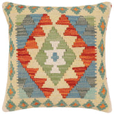 handmade Traditional Pillow Rust Blue Hand-Woven SQUARE 100% WOOL Hand woven turkish pillow2' x 2'
