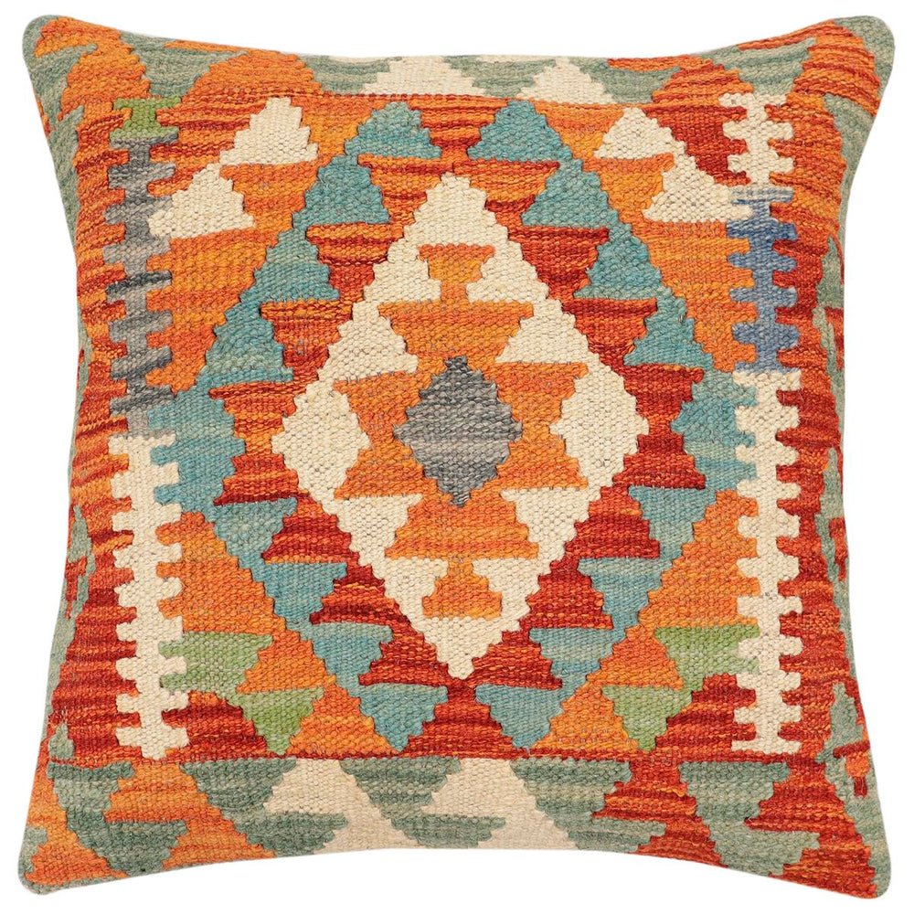 handmade Traditional Pillow Rust Blue Hand-Woven SQUARE 100% WOOL Hand woven turkish pillow2' x 2'