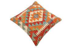 handmade Traditional Pillow Rust Blue Hand-Woven SQUARE 100% WOOL Hand woven turkish pillow2' x 2'