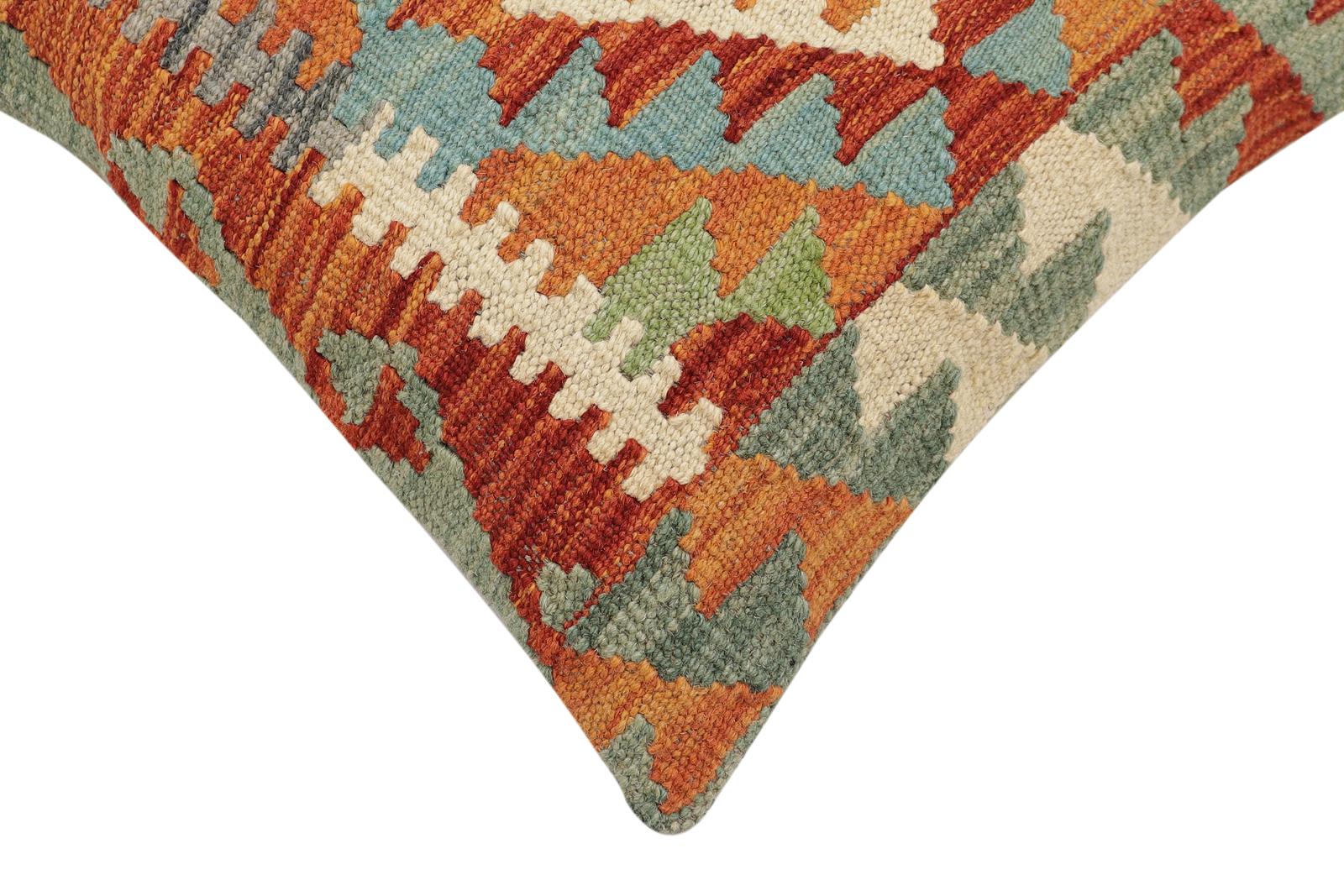 handmade Traditional Pillow Rust Blue Hand-Woven SQUARE 100% WOOL Hand woven turkish pillow2' x 2'