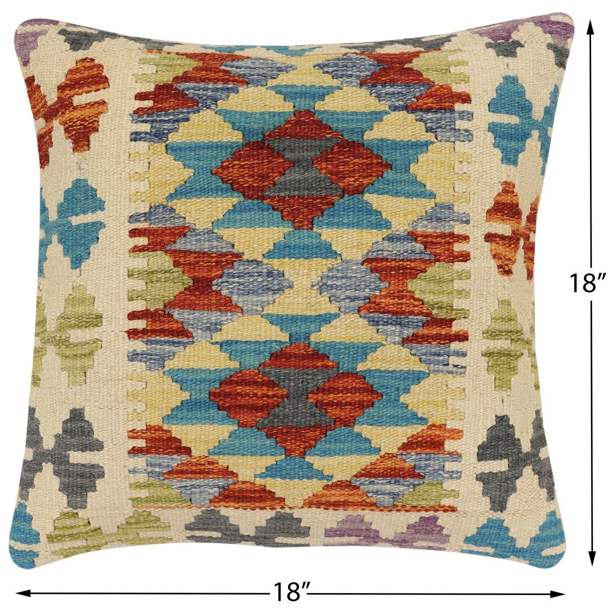 handmade Traditional Pillow Rust Blue Hand-Woven SQUARE 100% WOOL Hand woven turkish pillow2' x 2'