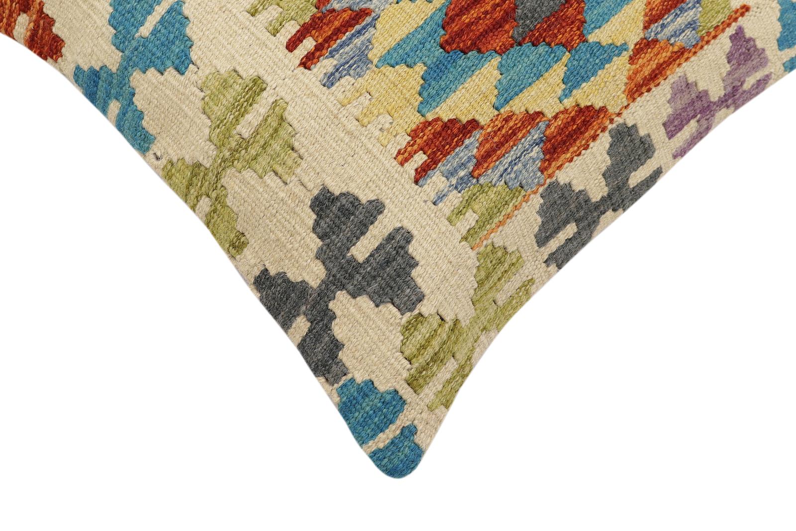 handmade Traditional Pillow Rust Blue Hand-Woven SQUARE 100% WOOL Hand woven turkish pillow2' x 2'
