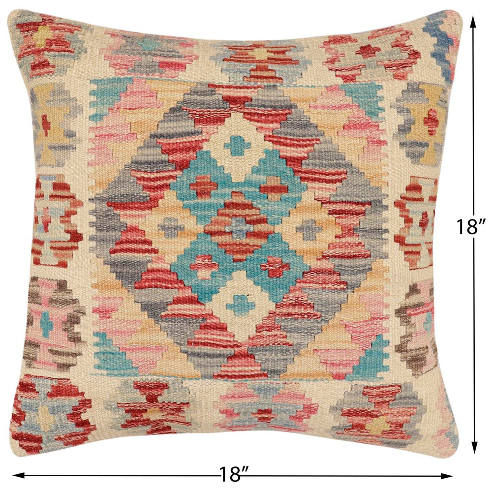 handmade Traditional Pillow Red Blue Hand-Woven SQUARE 100% WOOL Hand woven turkish pillow2' x 2'