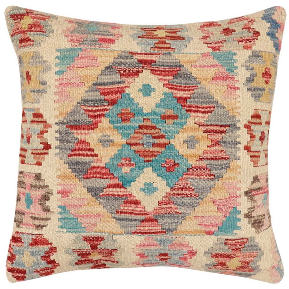 handmade Traditional Pillow Red Blue Hand-Woven SQUARE 100% WOOL Hand woven turkish pillow2' x 2'