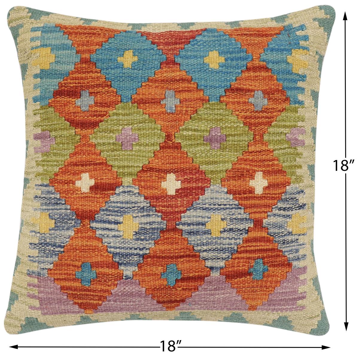 handmade Traditional Pillow Rust Blue Hand-Woven SQUARE 100% WOOL Hand woven turkish pillow2' x 2'