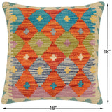 handmade Traditional Pillow Rust Blue Hand-Woven SQUARE 100% WOOL Hand woven turkish pillow2' x 2'