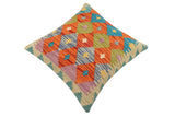handmade Traditional Pillow Rust Blue Hand-Woven SQUARE 100% WOOL Hand woven turkish pillow2' x 2'
