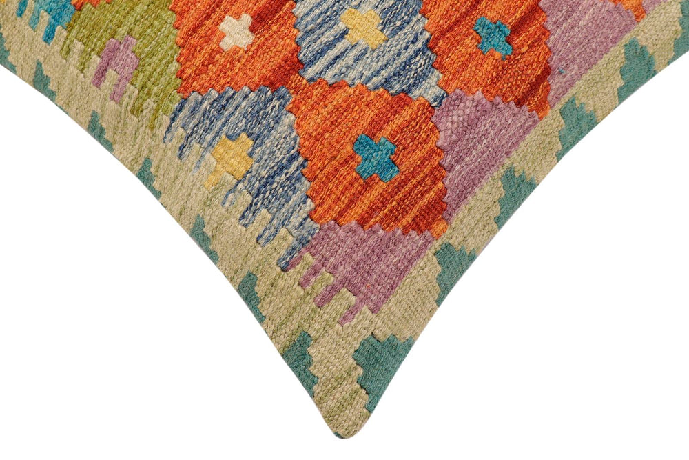 handmade Traditional Pillow Rust Blue Hand-Woven SQUARE 100% WOOL Hand woven turkish pillow2' x 2'