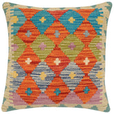 handmade Traditional Pillow Rust Blue Hand-Woven SQUARE 100% WOOL Hand woven turkish pillow2' x 2'