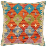 handmade Traditional Pillow Rust Blue Hand-Woven SQUARE 100% WOOL Hand woven turkish pillow2' x 2'