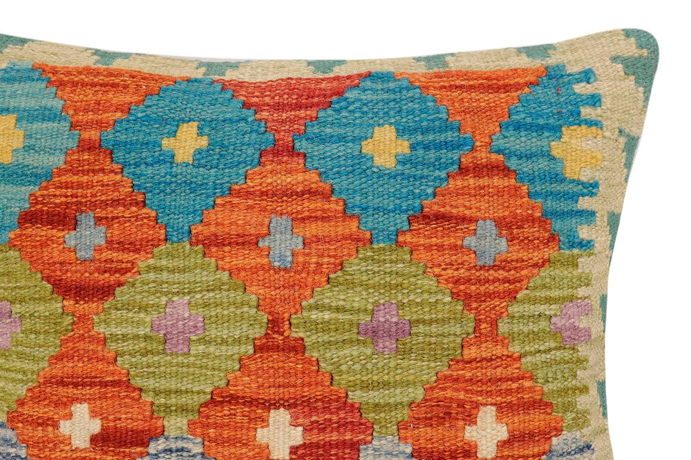 handmade Traditional Pillow Rust Blue Hand-Woven SQUARE 100% WOOL Hand woven turkish pillow2' x 2'