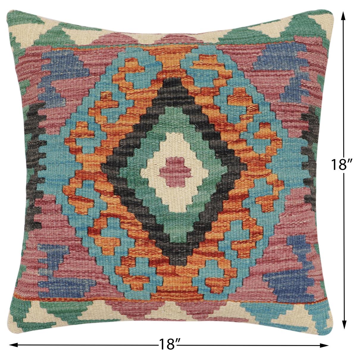 handmade Traditional Pillow Rust Blue Hand-Woven SQUARE 100% WOOL Hand woven turkish pillow2' x 2'