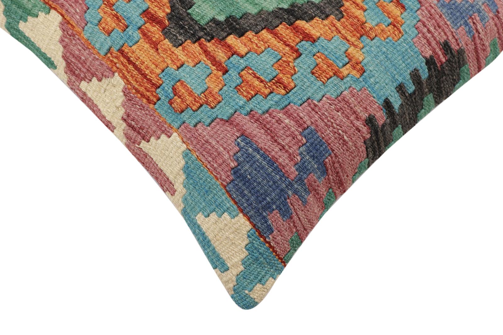 handmade Traditional Pillow Rust Blue Hand-Woven SQUARE 100% WOOL Hand woven turkish pillow2' x 2'