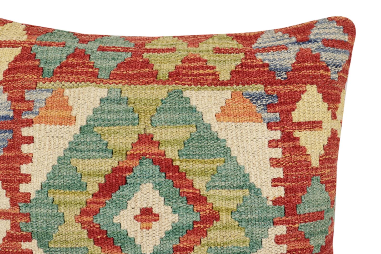 handmade Traditional Pillow Rust Blue Hand-Woven SQUARE 100% WOOL  Hand woven turkish pillow  2 x 2