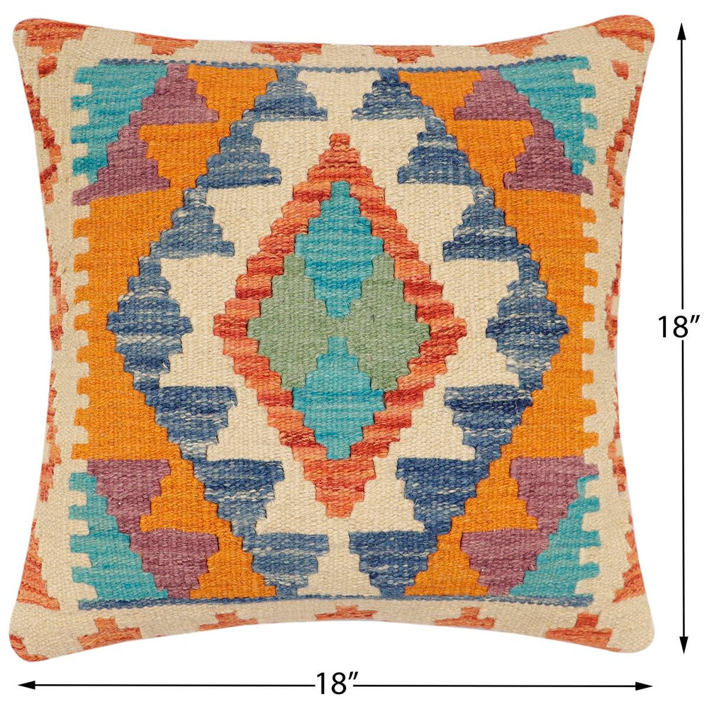 handmade Traditional Pillow Rust Blue Hand-Woven SQUARE 100% WOOL Hand woven turkish pillow2' x 2'