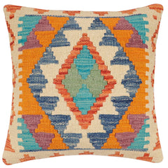 handmade Traditional Pillow Rust Blue Hand-Woven SQUARE 100% WOOL Hand woven turkish pillow2' x 2'