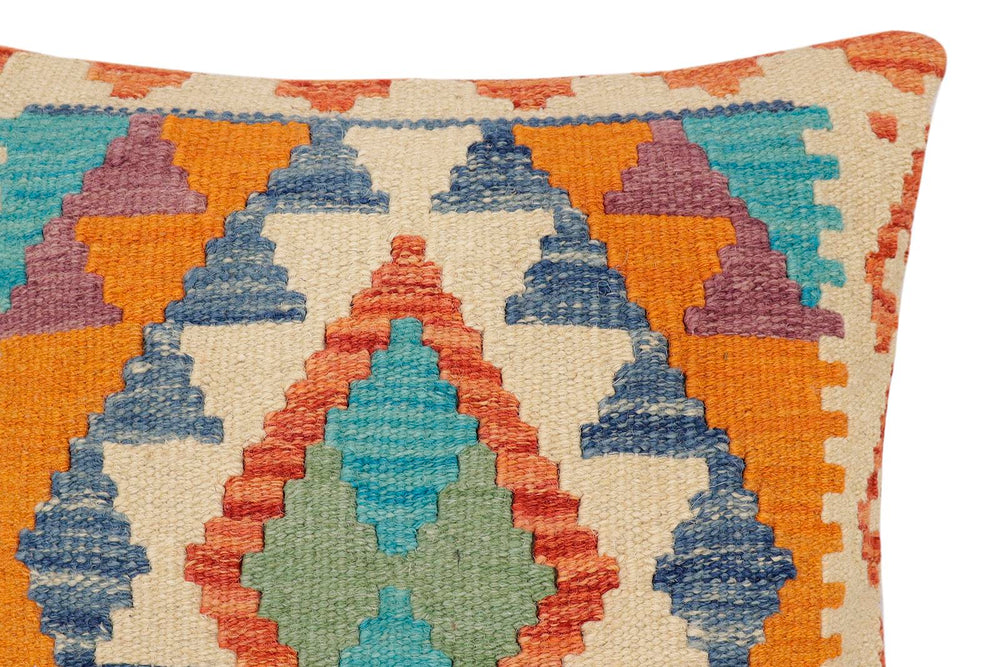 handmade Traditional Pillow Rust Blue Hand-Woven SQUARE 100% WOOL Hand woven turkish pillow2' x 2'