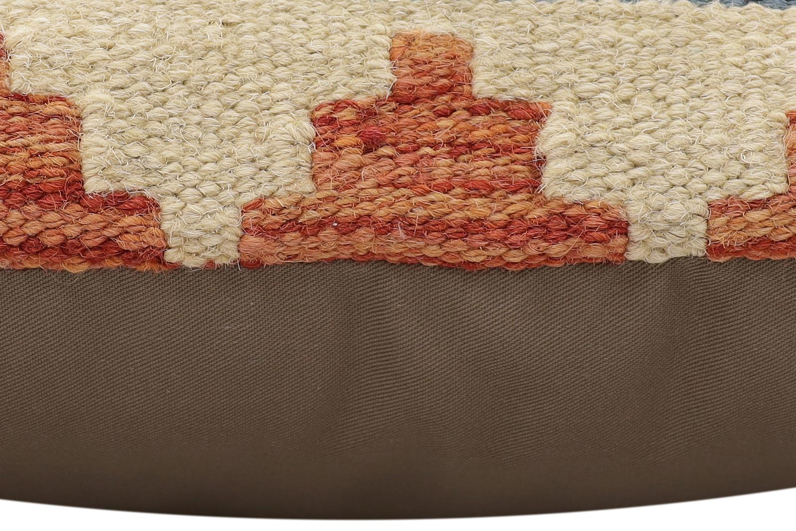 handmade Traditional Pillow Rust Blue Hand-Woven SQUARE 100% WOOL Hand woven turkish pillow2' x 2'