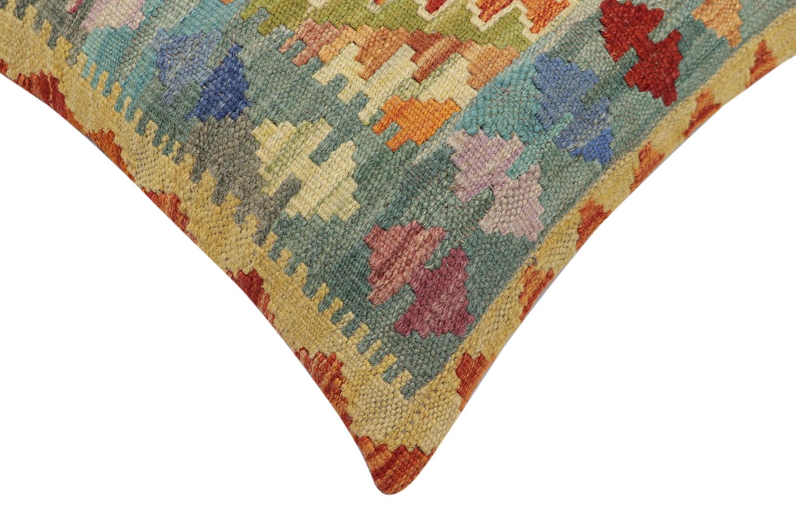 handmade Traditional Pillow Rust Blue Hand-Woven SQUARE 100% WOOL Hand woven turkish pillow2' x 2'