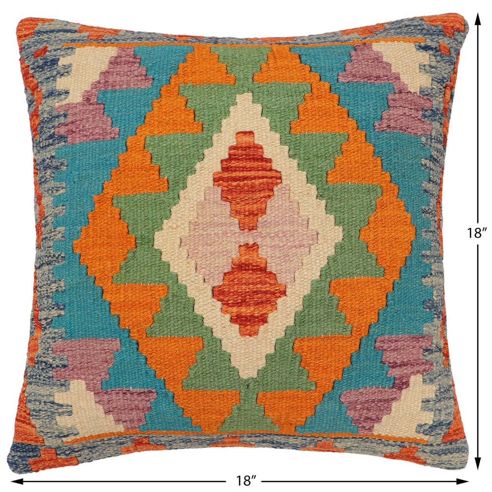 handmade Traditional Pillow Rust Blue Hand-Woven SQUARE 100% WOOL Hand woven turkish pillow2' x 2'