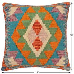 handmade Traditional Pillow Rust Blue Hand-Woven SQUARE 100% WOOL Hand woven turkish pillow2' x 2'
