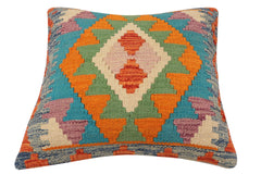 handmade Traditional Pillow Rust Blue Hand-Woven SQUARE 100% WOOL Hand woven turkish pillow2' x 2'