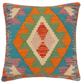 handmade Traditional Pillow Rust Blue Hand-Woven SQUARE 100% WOOL Hand woven turkish pillow2' x 2'