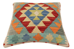 handmade Traditional Pillow Rust Blue Hand-Woven SQUARE 100% WOOL Hand woven turkish pillow2' x 2'