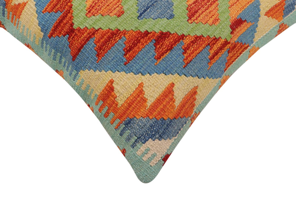 handmade Traditional Pillow Rust Blue Hand-Woven SQUARE 100% WOOL Hand woven turkish pillow2' x 2'