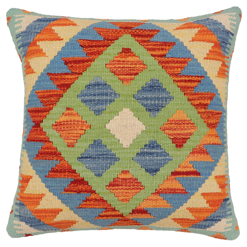 handmade Traditional Pillow Rust Blue Hand-Woven SQUARE 100% WOOL Hand woven turkish pillow2' x 2'