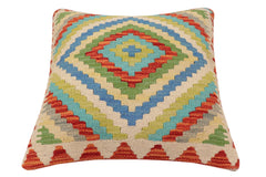 handmade Traditional Pillow Rust Blue Hand-Woven SQUARE 100% WOOL Hand woven turkish pillow2' x 2'