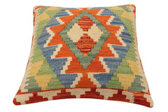 handmade Traditional Pillow Rust Blue Hand-Woven SQUARE 100% WOOL Hand woven turkish pillow2' x 2'